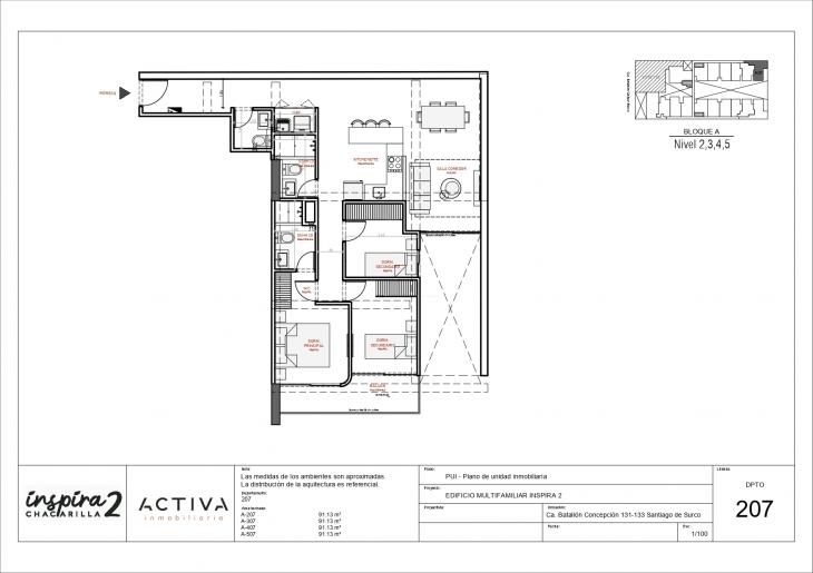 Plano del modelo A-407 del proyecto Inspira 2 en Santiago De Surco