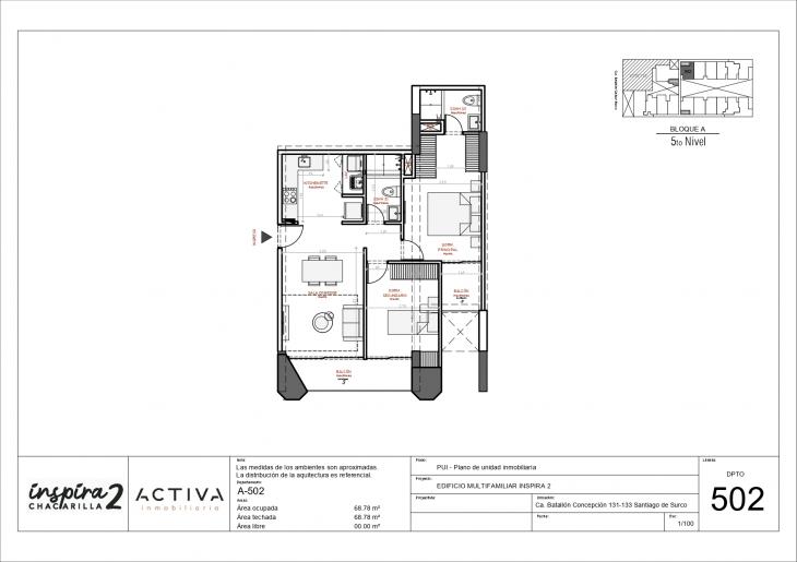 Plano del modelo A-502 del proyecto Inspira 2 en Santiago De Surco