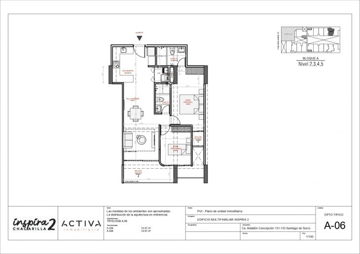 Plano del modelo A-506 del proyecto Inspira 2 en Santiago De Surco
