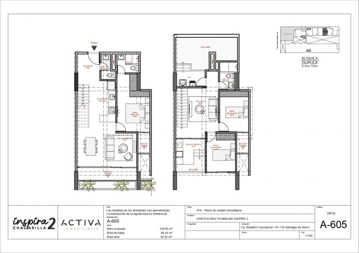 Plano del modelo A-605 del proyecto Inspira 2 en Santiago De Surco