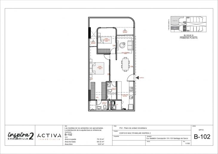 Plano del modelo B-102 del proyecto Inspira 2 en Santiago De Surco