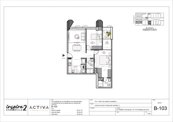 Plano del modelo B-103 del proyecto Inspira 2 en Santiago De Surco