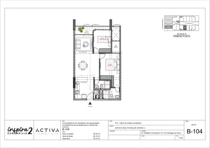 Plano del modelo B-104 del proyecto Inspira 2 en Santiago De Surco