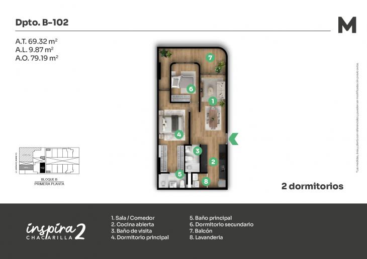 Plano del modelo B-102 del proyecto Inspira 2 en Santiago De Surco