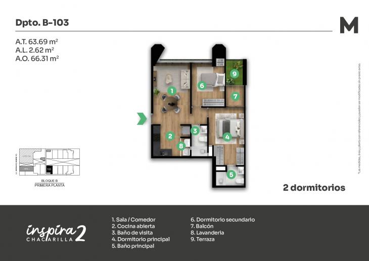 Plano del modelo B-103 del proyecto Inspira 2 en Santiago De Surco