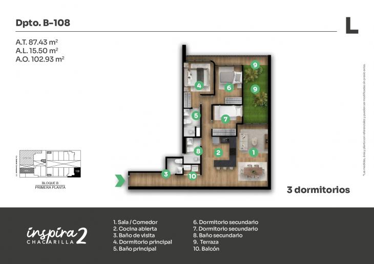 Plano del modelo B-108 del proyecto Inspira 2 en Santiago De Surco