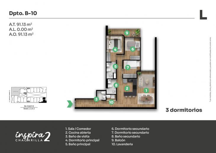 Plano del modelo B-210 del proyecto Inspira 2 en Santiago De Surco
