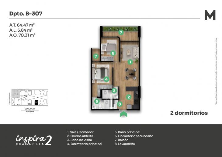 Plano del modelo B-307 del proyecto Inspira 2 en Santiago De Surco
