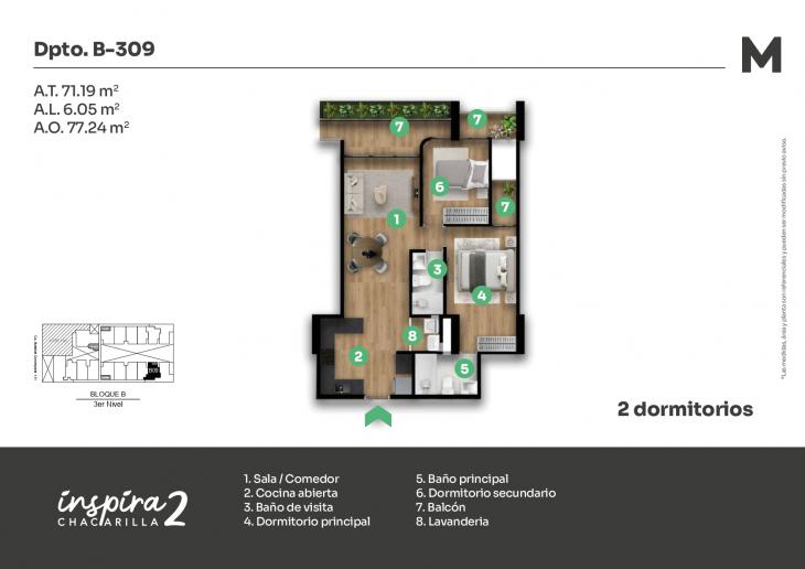 Plano del modelo B-309 del proyecto Inspira 2 en Santiago De Surco