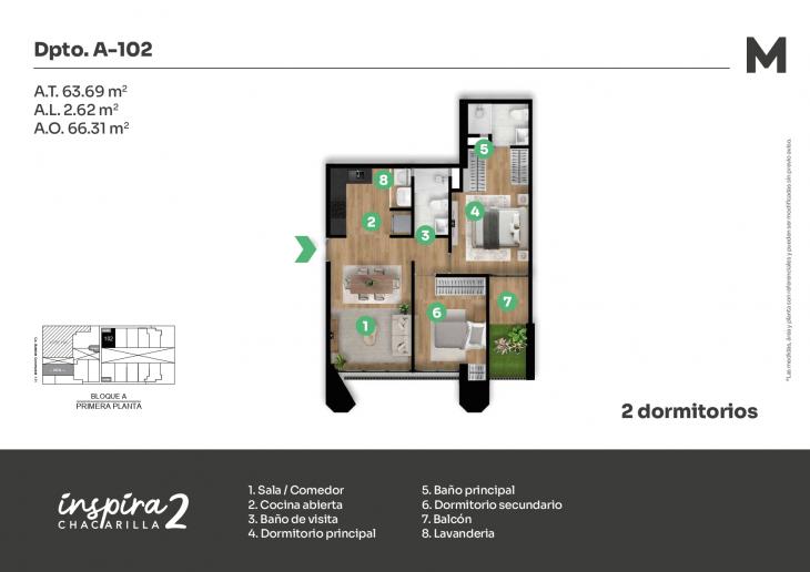 Plano del modelo A-102 del proyecto Inspira 2 en Santiago De Surco