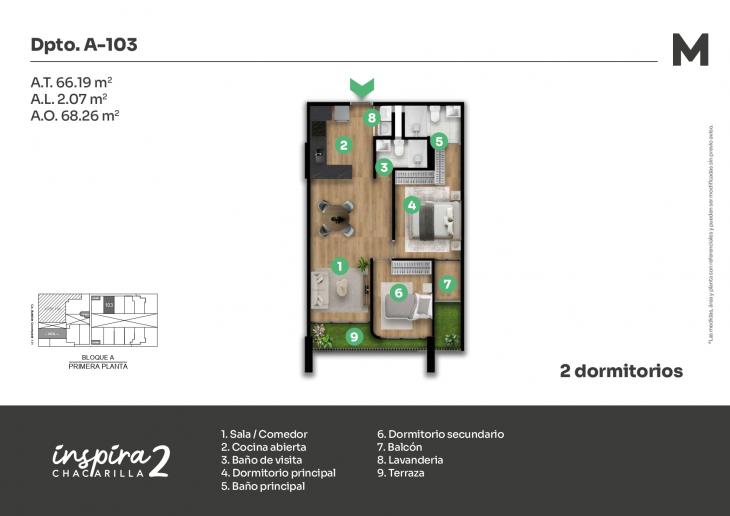 Plano del modelo A-103 del proyecto Inspira 2 en Santiago De Surco