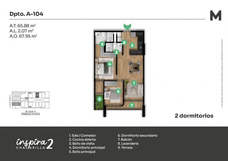 Plano del modelo A-104 del proyecto Inspira 2 en Santiago De Surco