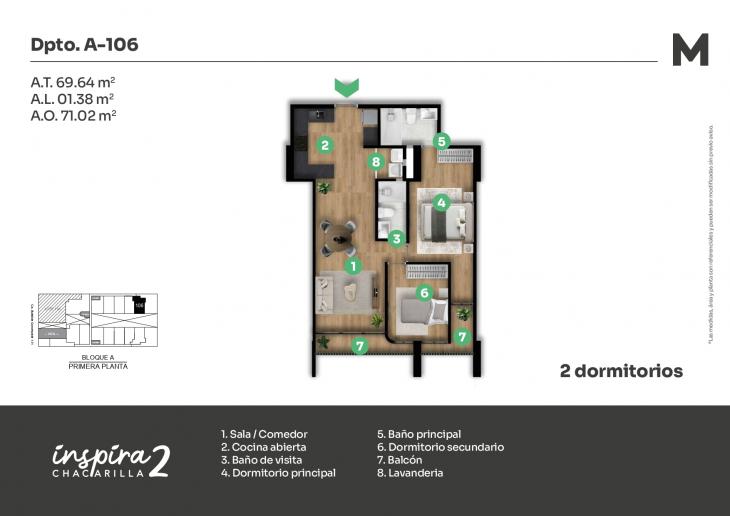 Plano del modelo A-106 del proyecto Inspira 2 en Santiago De Surco