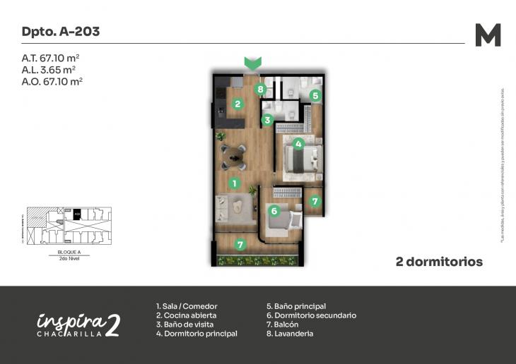 Plano del modelo A-203 del proyecto Inspira 2 en Santiago De Surco