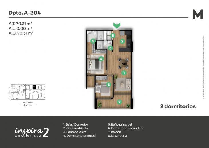 Plano del modelo A-204 del proyecto Inspira 2 en Santiago De Surco