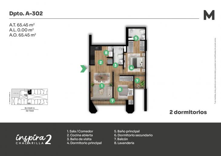 Plano del modelo A-302 del proyecto Inspira 2 en Santiago De Surco