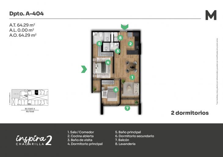 Plano del modelo A-404 del proyecto Inspira 2 en Santiago De Surco