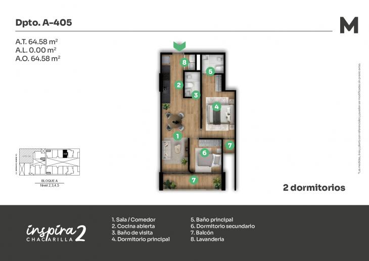 Plano del modelo A-405 del proyecto Inspira 2 en Santiago De Surco