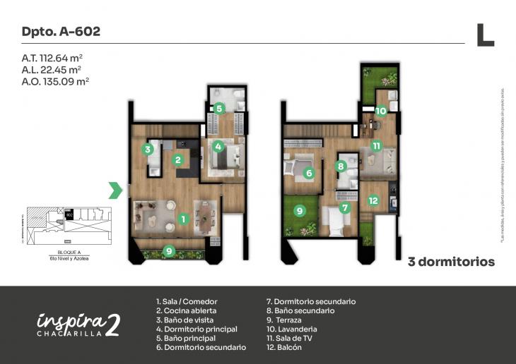 Plano del modelo A-602 del proyecto Inspira 2 en Santiago De Surco