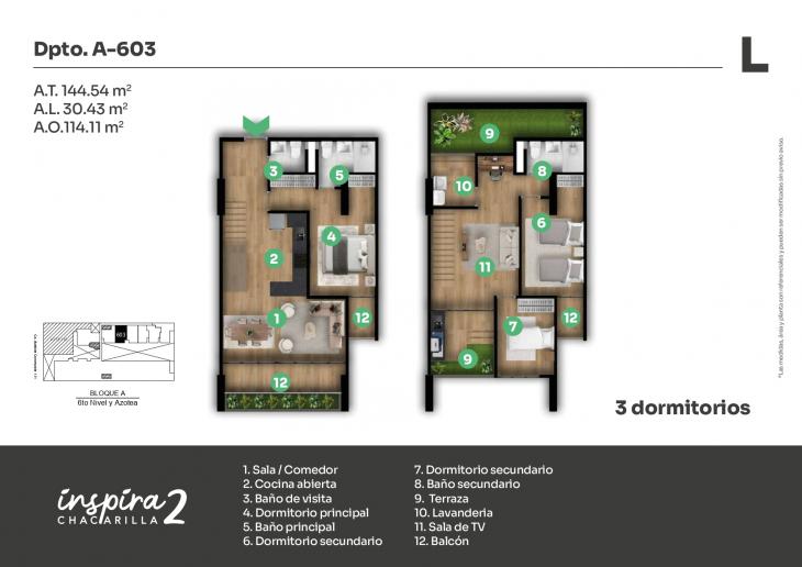 Plano del modelo A-603 del proyecto Inspira 2 en Santiago De Surco