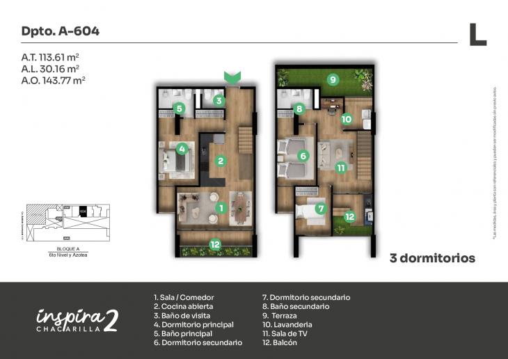 Plano del modelo A-604 del proyecto Inspira 2 en Santiago De Surco