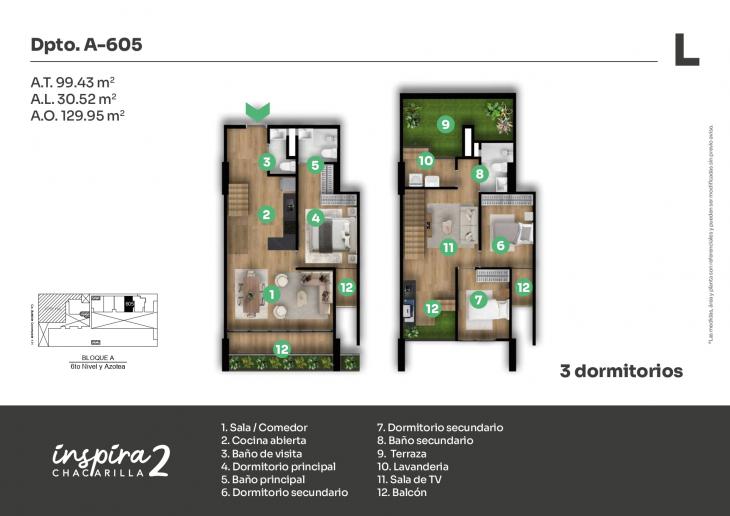 Plano del modelo A-605 del proyecto Inspira 2 en Santiago De Surco
