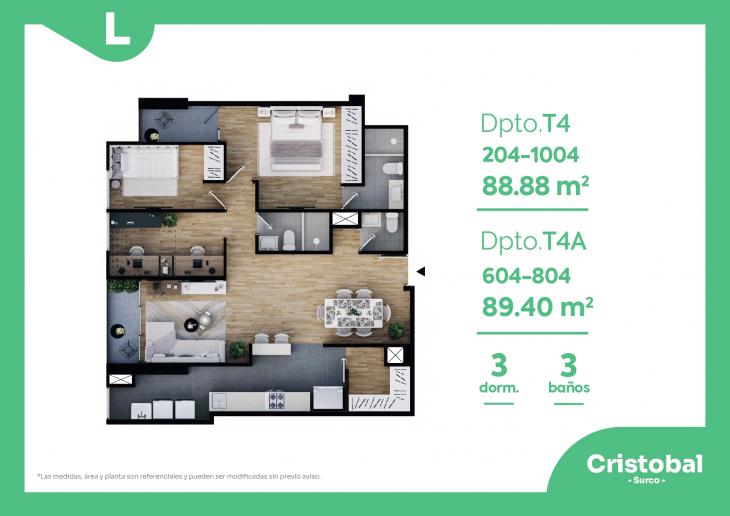 Plano del modelo T-4 del proyecto Cristobal en Santiago De Surco
