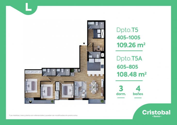 Plano del modelo T-5 del proyecto Cristobal en Santiago De Surco