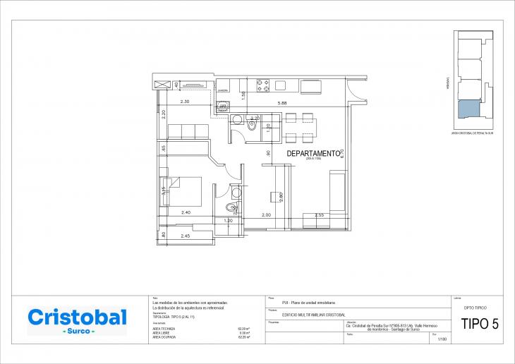 Plano del modelo T-5 del proyecto Cristobal en Santiago De Surco