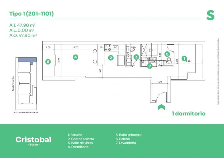 Plano del modelo 201 del proyecto Cristobal en Santiago De Surco