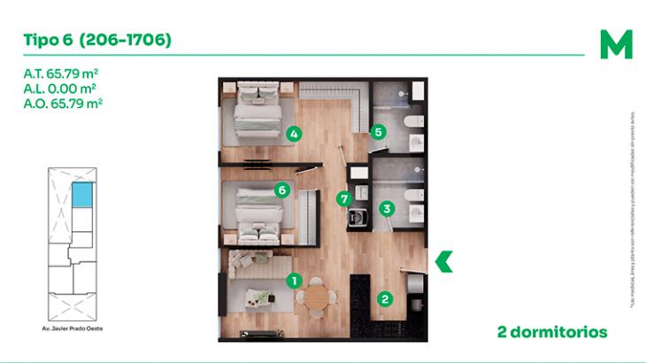 Plano del modelo T-6 del proyecto Javier Prado Oeste 1121 en San Isidro