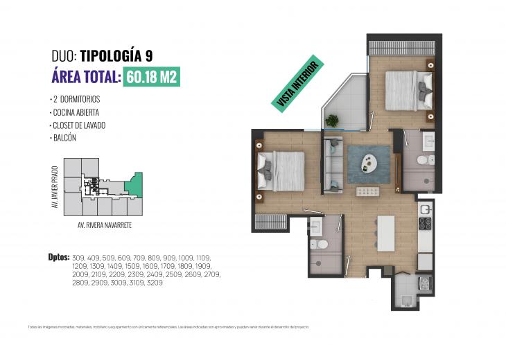 Plano del modelo TIPO 9 del proyecto All San Isidro en San Isidro
