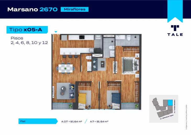 Plano del modelo X05 del proyecto MARSANO 2670 en Miraflores