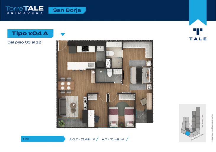 Plano del modelo T1-X04 del proyecto TORRE TALE PRIMAVERA - ETAPA I en San Borja