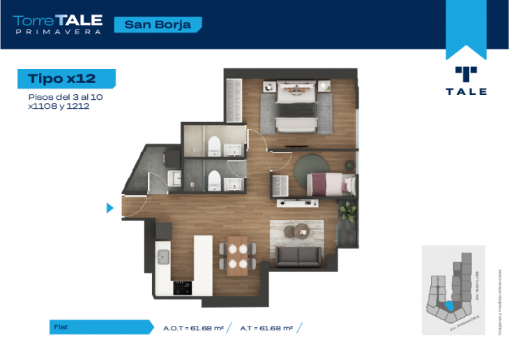 Plano del modelo T1-X12 del proyecto TORRE TALE PRIMAVERA - ETAPA I en San Borja