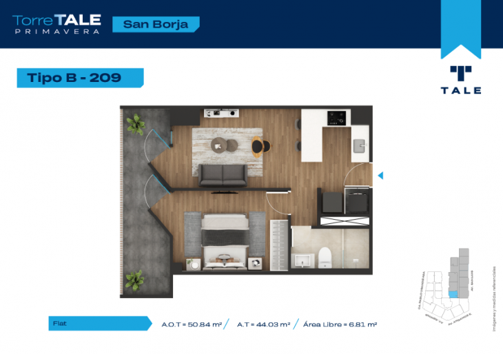 Plano del modelo T2-209 del proyecto TORRE TALE PRIMAVERA - ETAPA I en San Borja