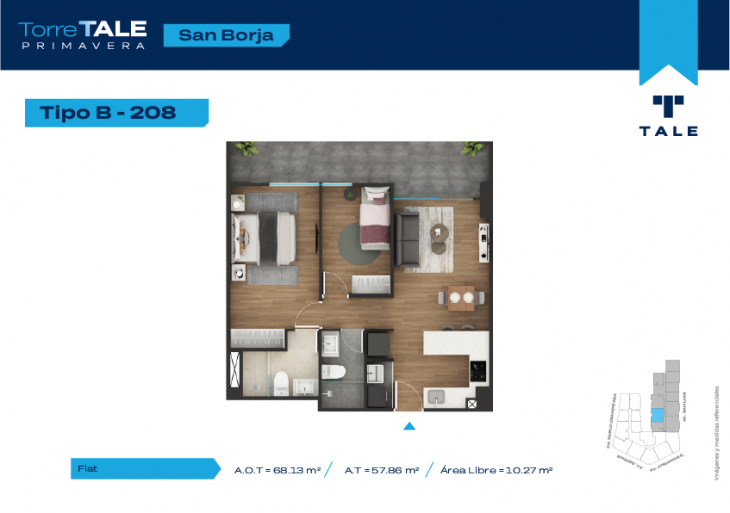 Plano del modelo T2-208 del proyecto TORRE TALE PRIMAVERA - ETAPA I en San Borja