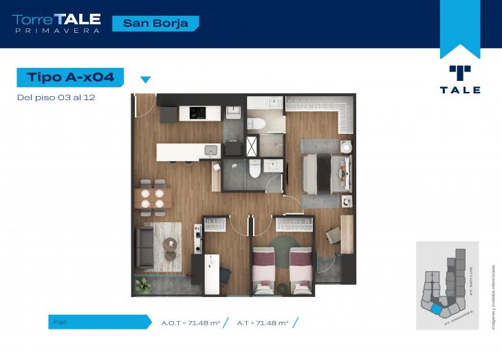 Plano del modelo T1-X04 del proyecto TORRE TALE PRIMAVERA - ETAPA I en San Borja