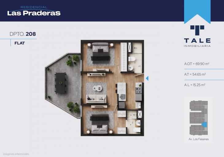 Plano del modelo X208 del proyecto Las Praderas en Chorrillos