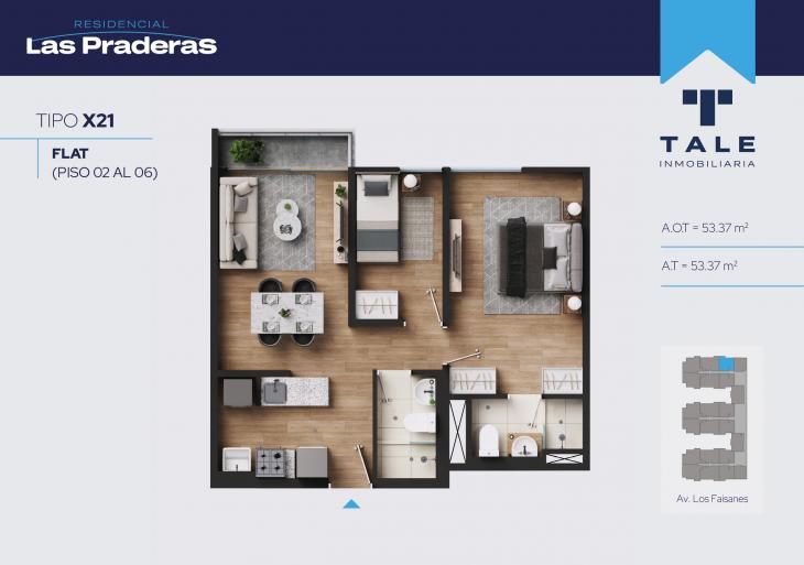 Plano del modelo X21 del proyecto Las Praderas en Chorrillos