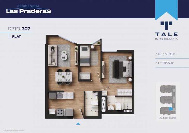 Plano del modelo X307 del proyecto Las Praderas en Chorrillos