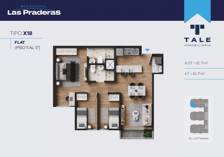 Plano del modelo X18 del proyecto Las Praderas en Chorrillos