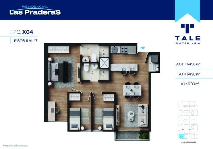 Plano del modelo X04 del proyecto Las Praderas en Chorrillos