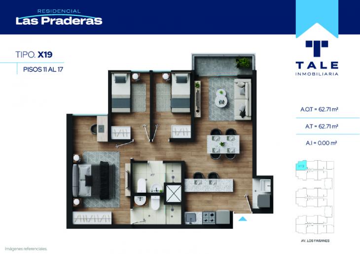 Plano del modelo X19 del proyecto Las Praderas en Chorrillos
