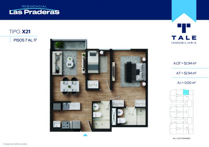 Plano del modelo X21 del proyecto Las Praderas en Chorrillos