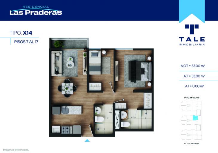 Plano del modelo X14 del proyecto Las Praderas en Chorrillos