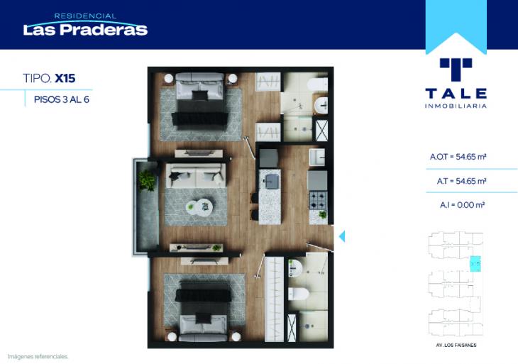 Plano del modelo X15 del proyecto Las Praderas en Chorrillos