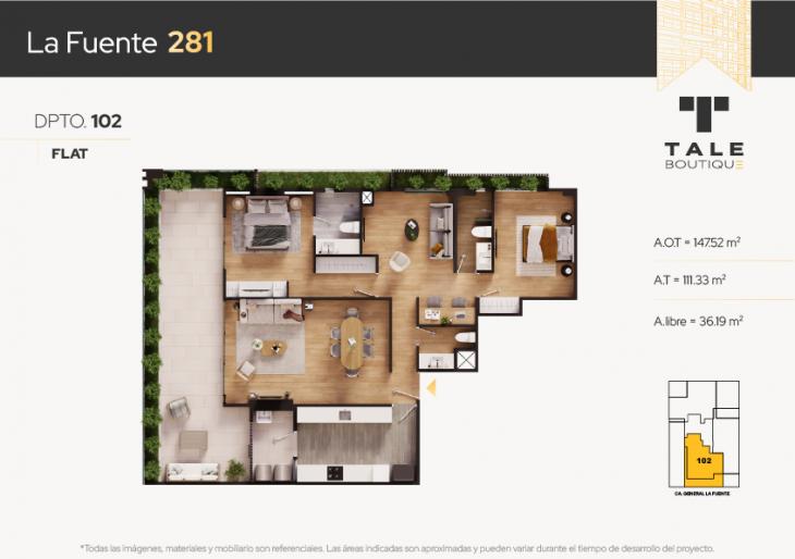 Plano del modelo X102 del proyecto La Fuente 281 en San Isidro