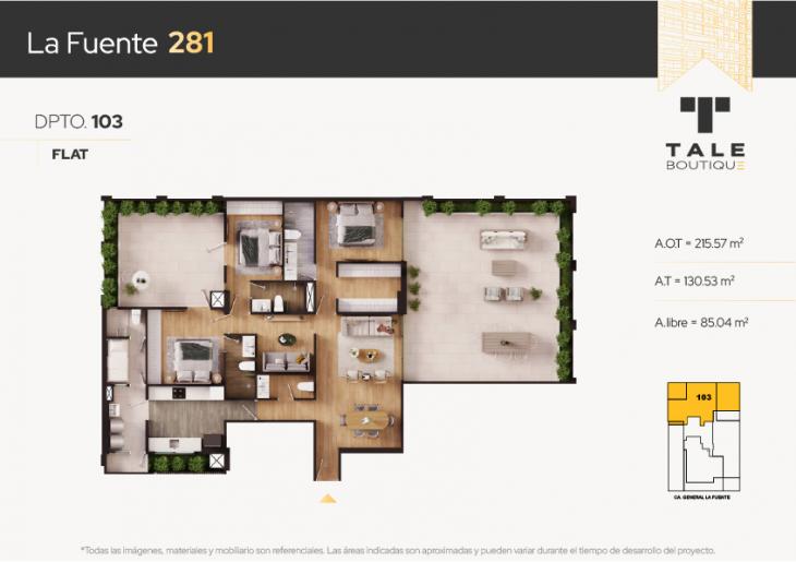 Plano del modelo X103 del proyecto La Fuente 281 en San Isidro