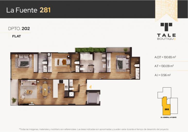 Plano del modelo X202 del proyecto La Fuente 281 en San Isidro